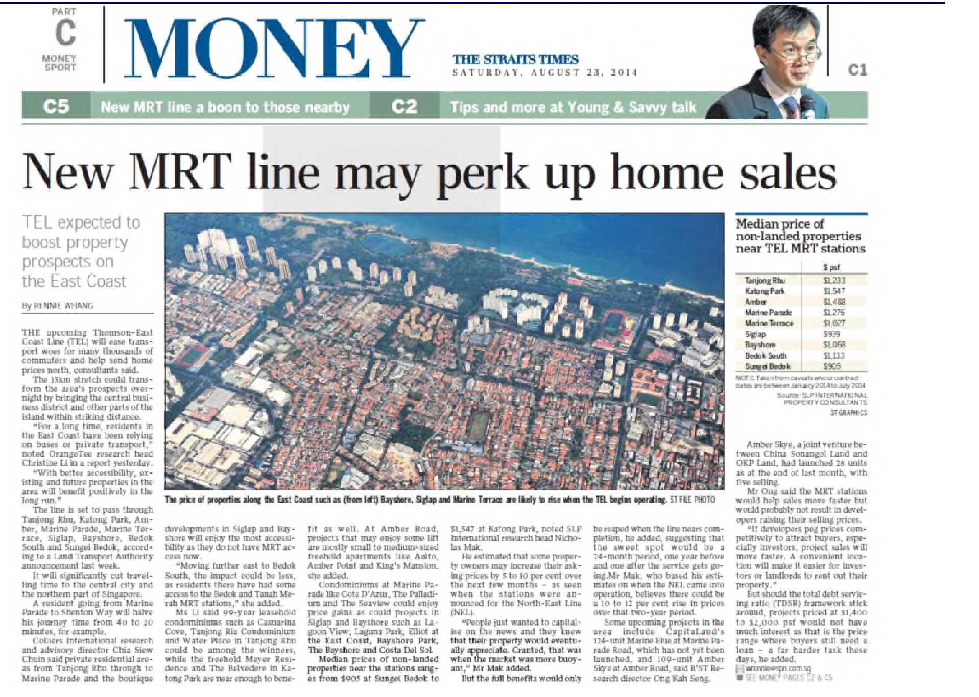 Straits Times - New MRT Line may perk up home sales